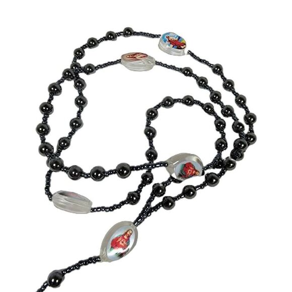 Vintage COLORFUL ROSARY 25" Necklace 6" Drop  Prayer Bead Catholic Crucifix - Picture 3 of 5